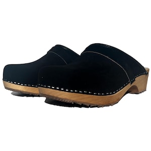 Handmade Black Leather Swedish Clogs: Orthopedic Comfort Shoes