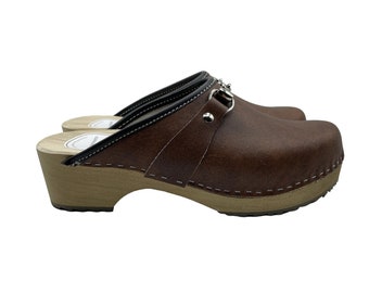 Swedish Wooden Clogs for Women - Stylish Brown Clogs with Heel - Perfect Birthday and Christmas Gift