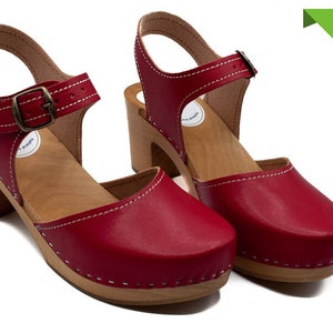 Vegan Clogs, Clogs, Sandals, Vegan leather, Red Vegan Clogs, Swedish Clogs, Clogs for women, Clogs Shoes, High Heel Heel, mother's Day