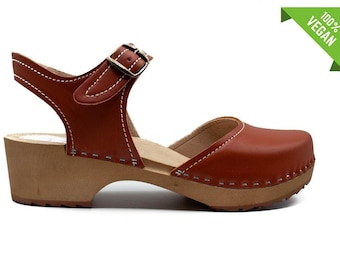 Vegan Clogs, Clogs, Low Sandals, Vegan leather, Brown Vegan Clogs, Swedish Clogs, Clogs for women, Clogs Shoes, Low Heel , mother day gift
