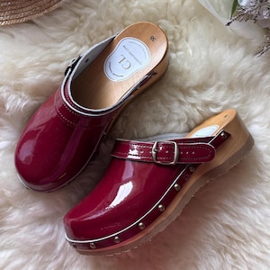 Red Clogs for Women - Stylish Best Clogs and Mules, Perfect Classic Platform Garden Clogs, Handmade Swedish Wooden Sandal Clogs