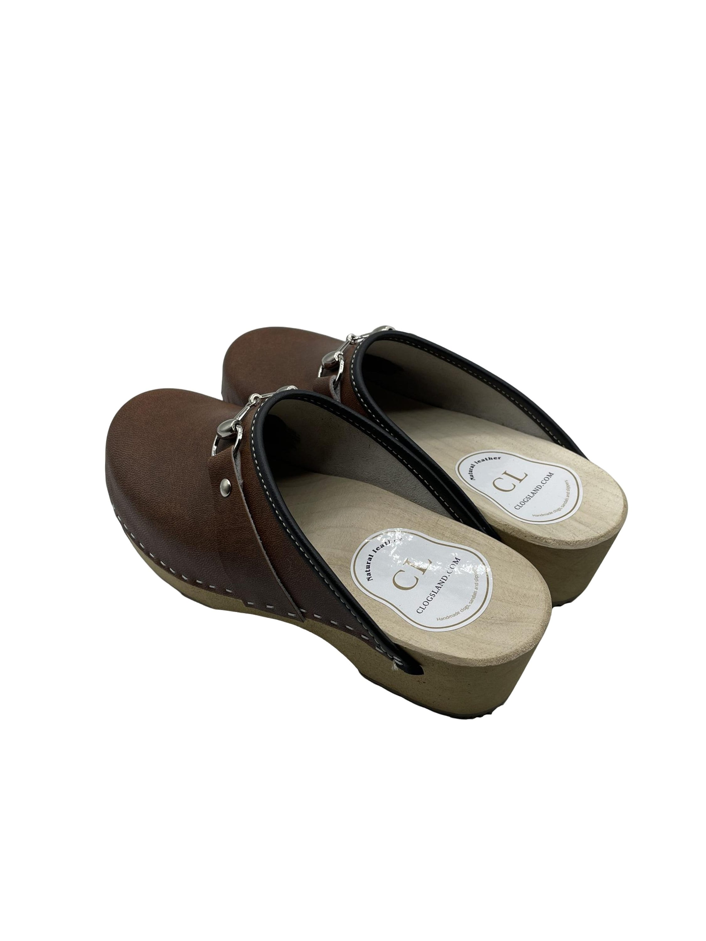 Swedish Leather Clogs for Women: Brown Heeled Mules - Etsy