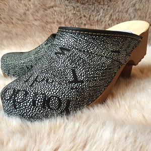 Swedish Leather Clogs with Heel - Perfect Women&#39;s Christmas Gift, Wooden Clogs