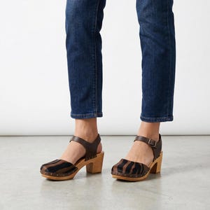 Handmade Cowhide Leather Clogs | High Heel Wooden Mules, Boho Chic