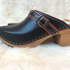 Zuecos de cuero con tacón alto / Zapatos de plataforma de madera estilo sueco para mujer, calzado escandinavo de verano
