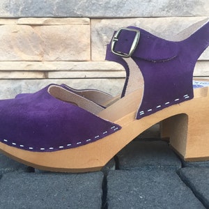 Handmade Leather Clogs Swedish Clog Sandals, Natural Leather , Woden Clog Sandals, Pourple  leatherChristmas giftmother Day Gift