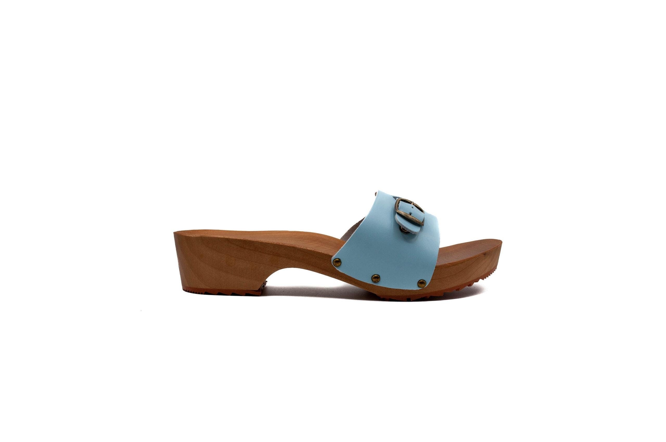 Handmade Swedish Mules, Natural handmade clogs, Natural leather, Natural wood, Leather clogs BLUEChristmas giftmother Day Gift Garden clogs