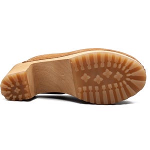 Brown suede high heel clogs for women