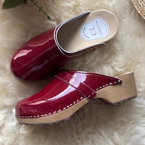 Red Wine Clogs, Handmade Natural Leather Swedish Clogs, Classic Clogs, Clogs For Women, Clogs Shoes, Red Wine Leather Clogs, Mother Day Gift