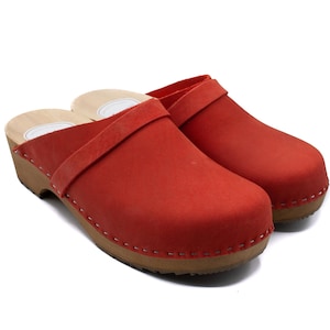 Clogs - Cinnabar, Wooden Clogs, Oiled Nubuck, Swedish Clogs, Handmade, Women Clogs, Women Sandals, Low Heel Clogs
