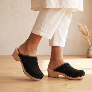 Handmade Black Leather Swedish Clogs: Orthopedic Comfort Shoes