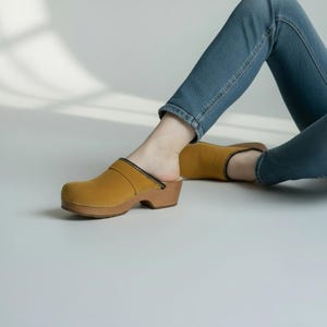 Yellow Suede Clogs, Classic Wooden with 5 cm Heel