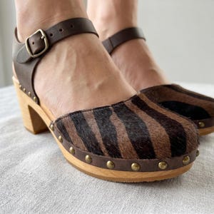 Handmade Cowhide Leather Clogs | High Heel Wooden Mules, Boho Chic