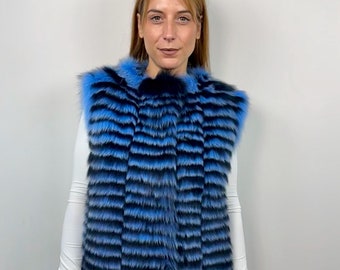 高級ブルーフォックスファーベスト - Lサイズ - Etsy 日本