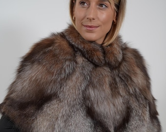 Luxury Fur Stole: Real Crystsl Fox Fur Shawl, Elegant Cloak collar