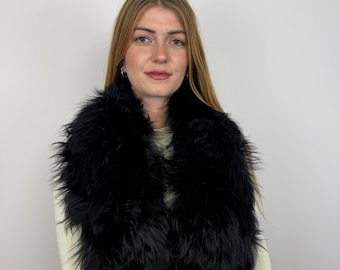 Black Sheepskin Stole, Lamb Scarf, Luxury Muton Shoulder Wrap, Handmade Winter Accessory