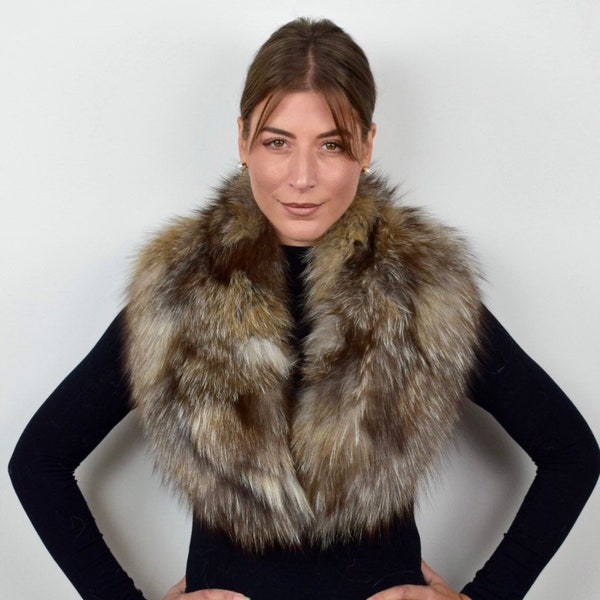 Crystal Fur fox collar, real fur stole, crystal fox collar