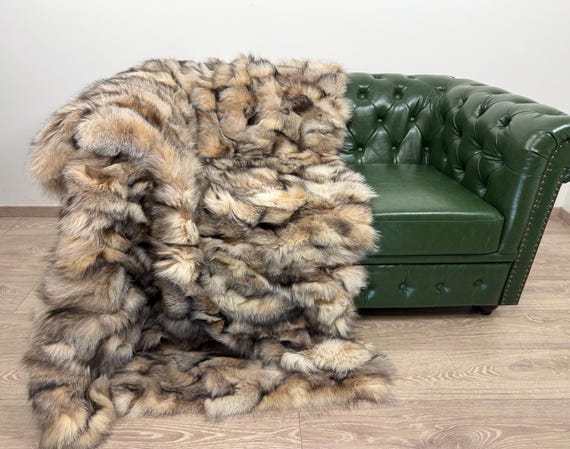 Luxury Fur blanket, Real Fox Fur Throw, Warm and Fluffy Bedspread