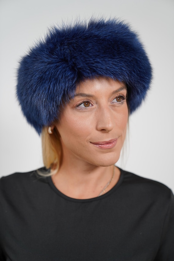 Luxury Blue Fur Headband: Warm Fluffy Fur Fox Head Band