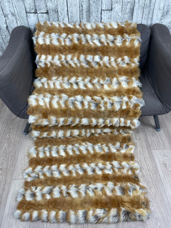 Luxury red fur blanket  fox patchwork throw rug, cozy and fluffy genuine fur blanket
