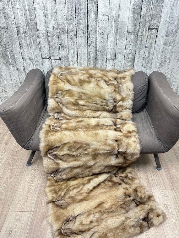 Luxury fox real fur blanket throw, cozy and fluffy genuine fur blanket