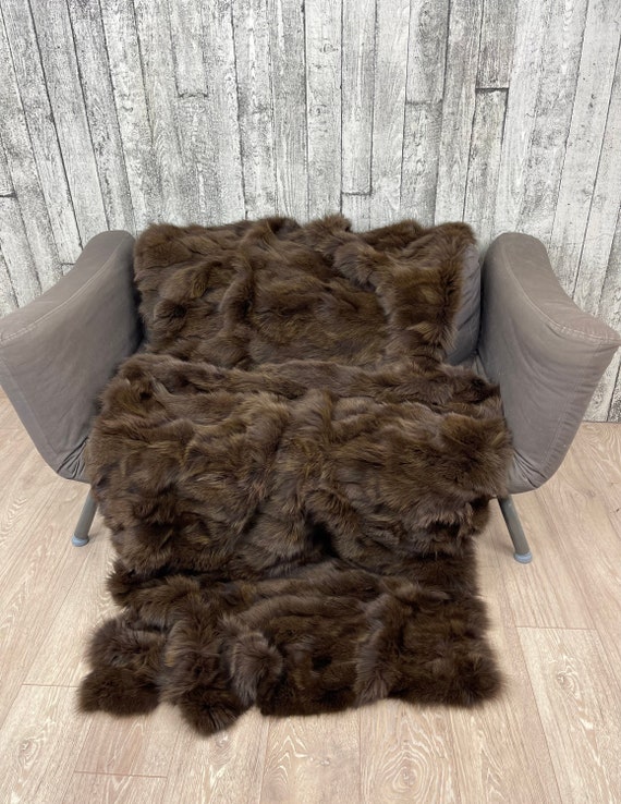 Luxury fox fur blanket throw, cozy and fluffy genuine fur blanket