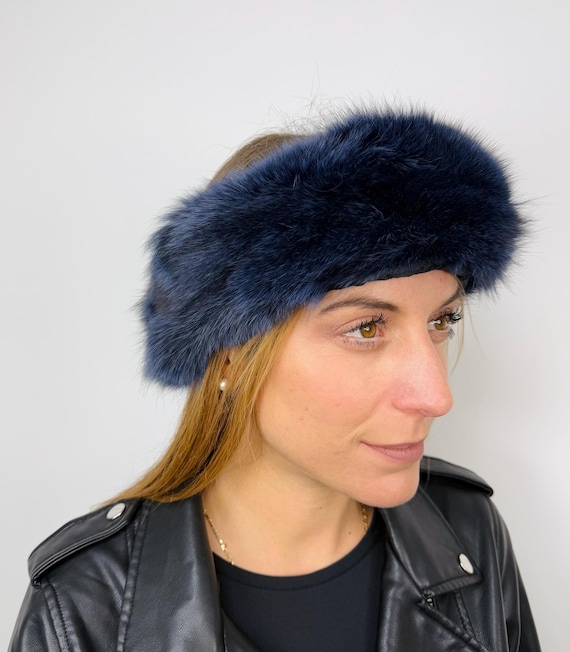 Blue Fur Headband, Real fox fur headband, warm and fluffy fur headband, neck warmer