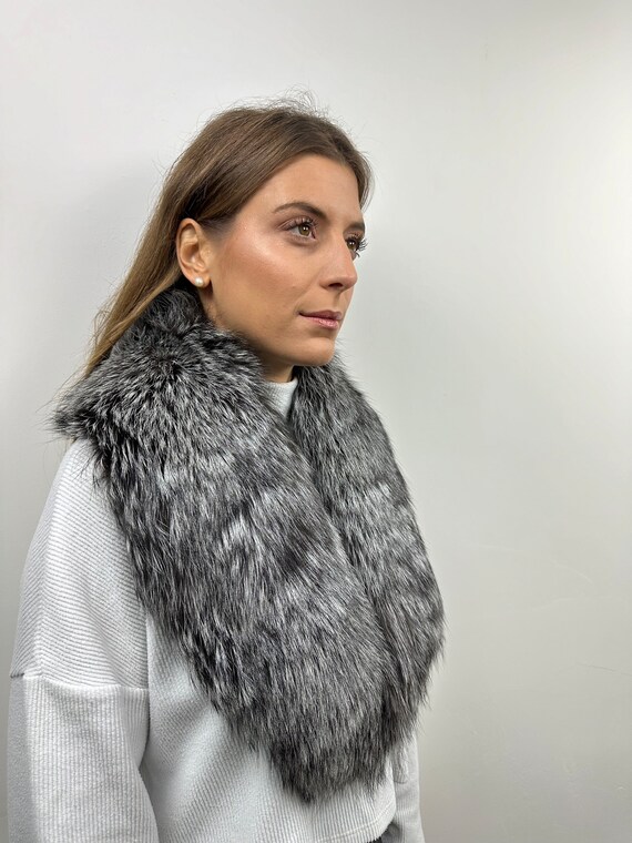 Fur fox collar, real fur stole, fox collar, silver fox, cozy and fluffy collar