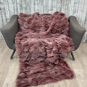 Luxury fox fur blanket throw, cozy and fluffy genuine fur blanket