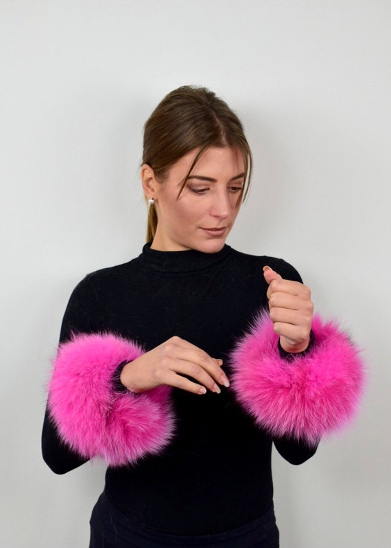 Luxury Fuchsia Fur Cuffs, fox cuffs, real fur fox cuffs, wrist warmers