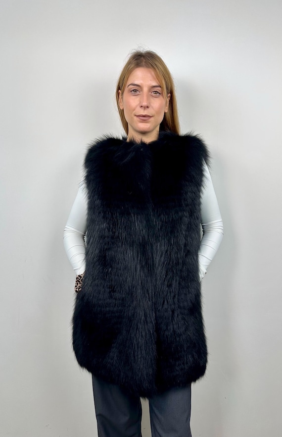 Luxury Black Fur Vest, Genuine Fur Fox Vest, Real Fox Fur Vest, Elegant Fur Vest