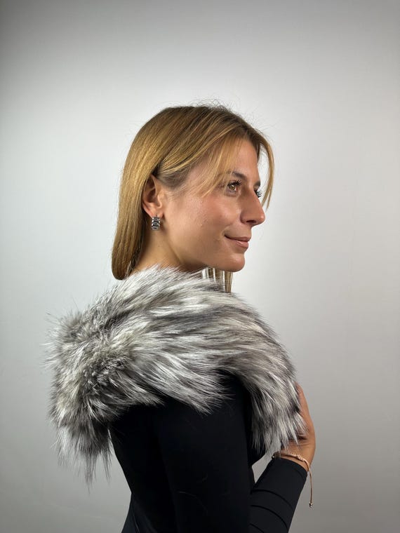 Silver Fur fox collar, real fur stole, silver fox collar, cozy and fluffy collar