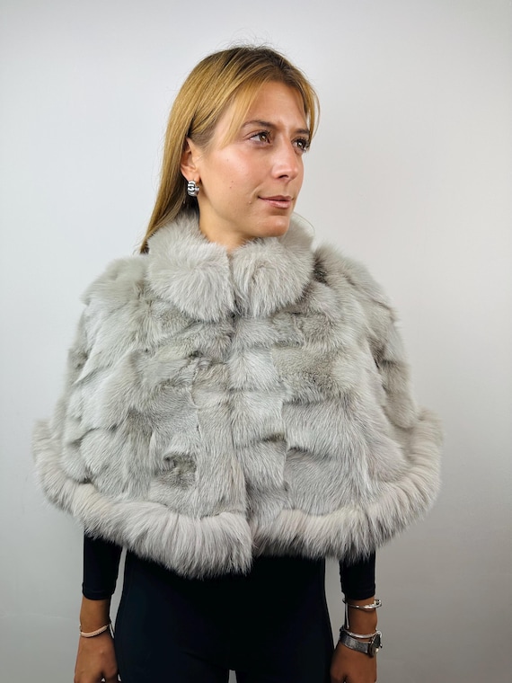 Gray Fur Stole, Real Fur Shawl Wrap, Fox Fur Etole,  Fur Stole