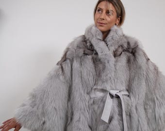 Vintage 1980's Gray and White Faux Fur Fluffy Coat, Size Large - Etsy