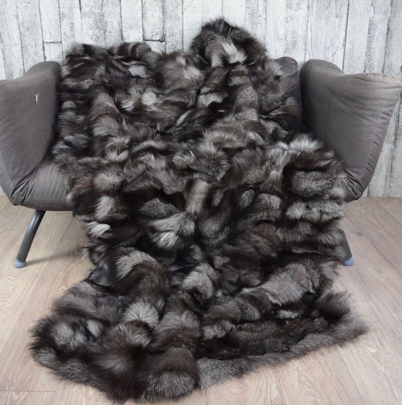Luxury frost fox fur blanket, real fur blanket, real fur throw  living room  bedroom blanket, fur bedspread