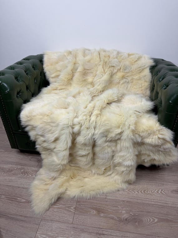 Luxury Yellow Fur Blanket Throw - Real Fox Fur Blanket - Fur Bedspread