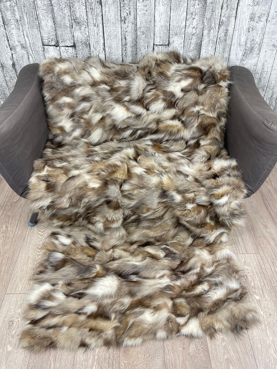 Luxury fox fur blanket throw, Real fur blanket, fox fur throw, cozy and fluffy genuine fur blanket
