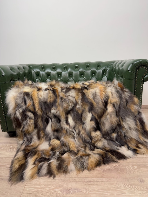Luxury Fur Blanket Throw, real fox fur blanket, soft and cozy fur blanket, cross fox throw