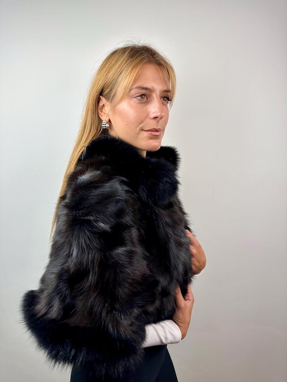 Real Fur Black Shawl, Fur Wrap, Black Fox Fur Stole Etole , fur capelet