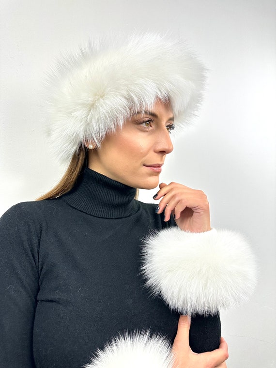 Fox fur Headband, white Real fox Fur headband, fox fur accessory, warm and fluffy fur headband