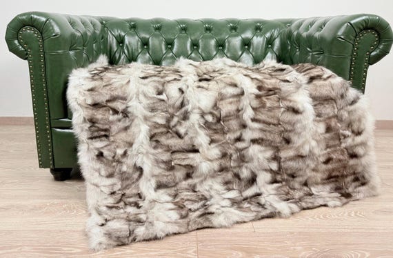 Luxury Real Blue Fox Fur Blanket – Fur Throw, Genuine Fur Rug, Elegant Home Decor Bedding