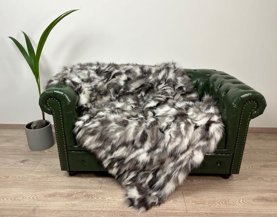Luxury Real Fox Fur Blanket Throw – Genuine Fur Sofa Throw, Handmade Fox Blanket, Soft Fur Decor