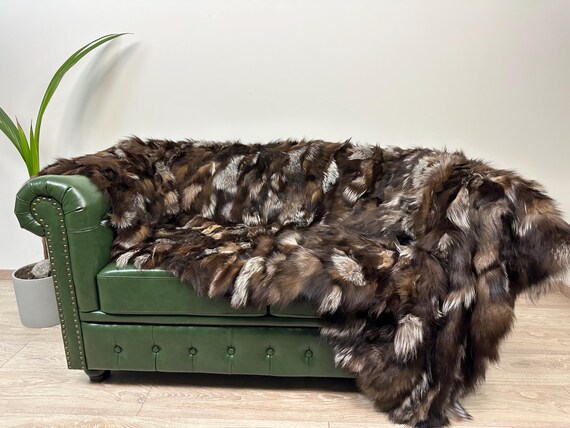Real Fur Blanket, real fur throw, luxury fox fur blanket, crystal fox blanket