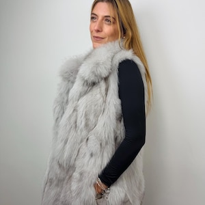 Luxury Gray Fox Fur Vest: Sleeveless Genuine Fur Jacket