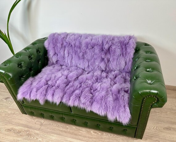 Elegant Fur blanket, Real fur fox blanket throw, purple fur blanket