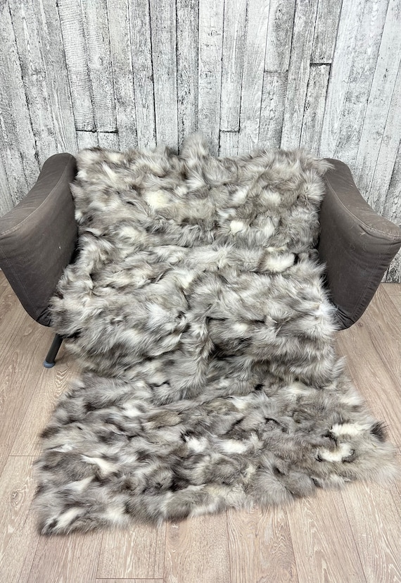 Luxury Platinum Fox Fur Blanket Throw, genuine fur blanket, luxury fur throw bedspread