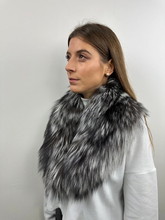 Fur fox collar, real fur stole, fox collar, silver fox, cozy and fluffy collar