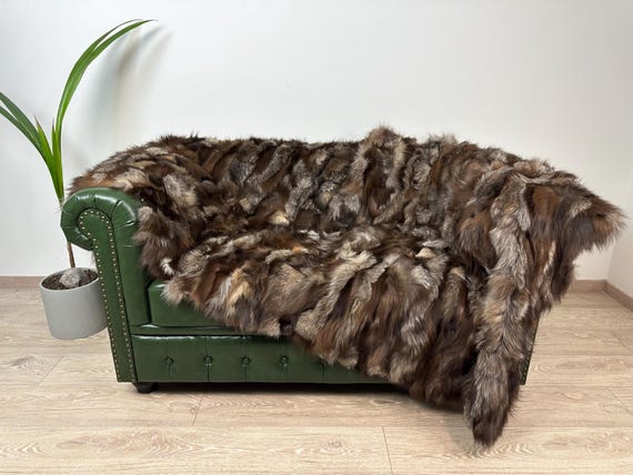 Elegant Crystal Fur Blanket, Real Fur Fox Throw, Fluffy Fur Blanket, Luxury Bedspread