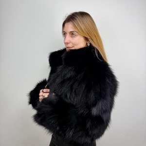 Elegant Black Fox Fur Jacket: Genuine Winter Coat