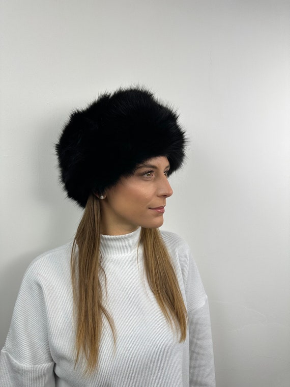 Black Fur Hat, real fur fox hat, luxury fur hat, fluffy fur hat